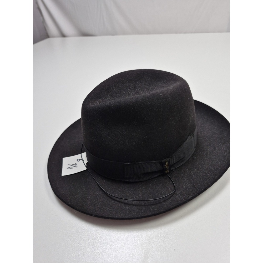 Borsalino Alessandria Hat Fedora Fitted Mens 6 7/8 Black Felt Lined Made Italy